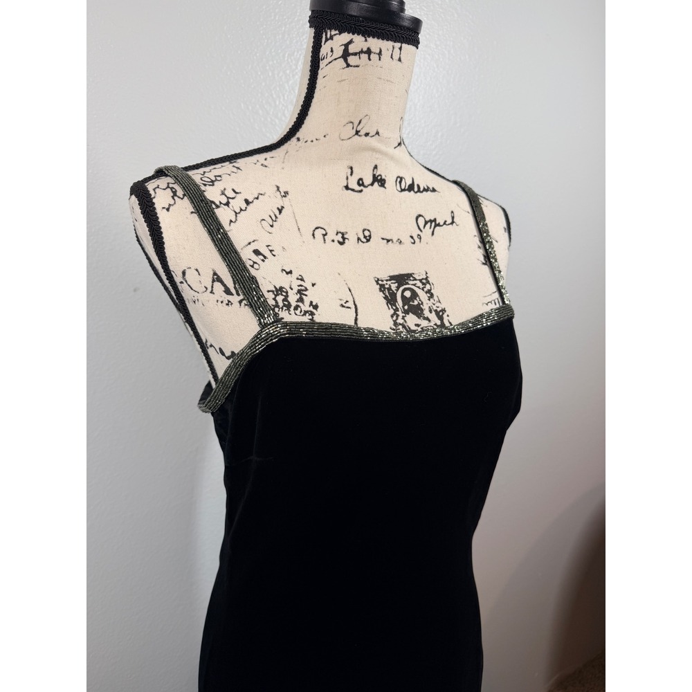 Lauren Ralph Lauren Dress Women's 10 Black Velvet Strap Beaded Formal Midi